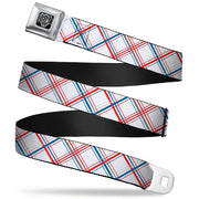BD Wings Logo CLOSE-UP Full Color Black Silver Seatbelt Belt - Plaid X White/Red/Turquoise/Gray Webbing Seatbelt Belts Buckle-Down