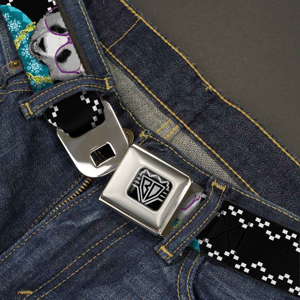 BD Wings Logo CLOSE-UP Full Color Black Silver Seatbelt Belt - Panda Bling Webbing Seatbelt Belts Buckle-Down