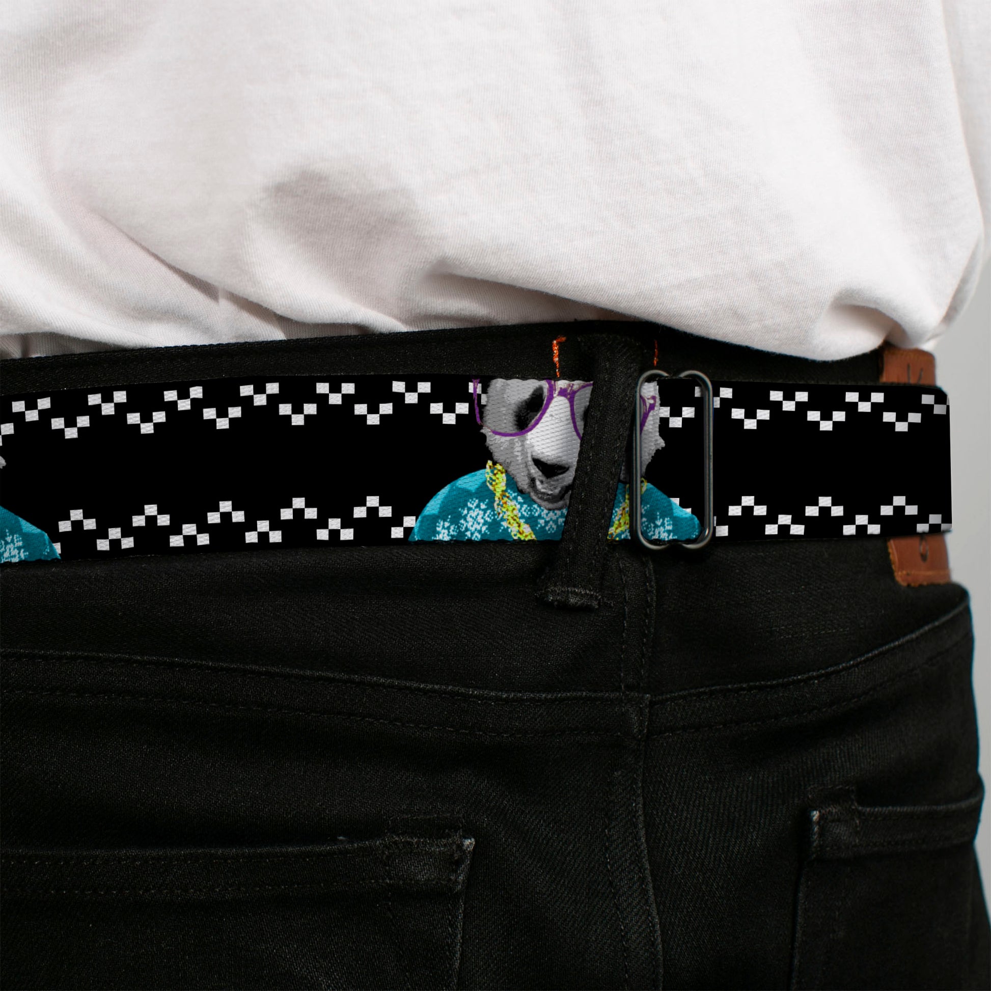 BD Wings Logo CLOSE-UP Full Color Black Silver Seatbelt Belt - Panda Bling Webbing Seatbelt Belts Buckle-Down