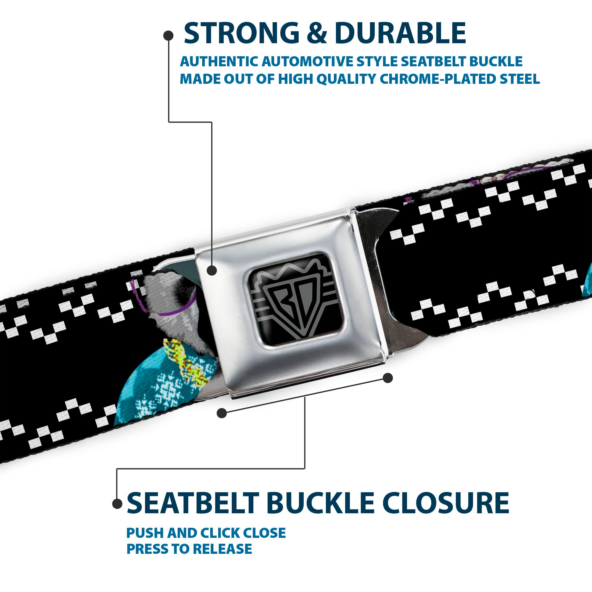 BD Wings Logo CLOSE-UP Full Color Black Silver Seatbelt Belt - Panda Bling Webbing Seatbelt Belts Buckle-Down