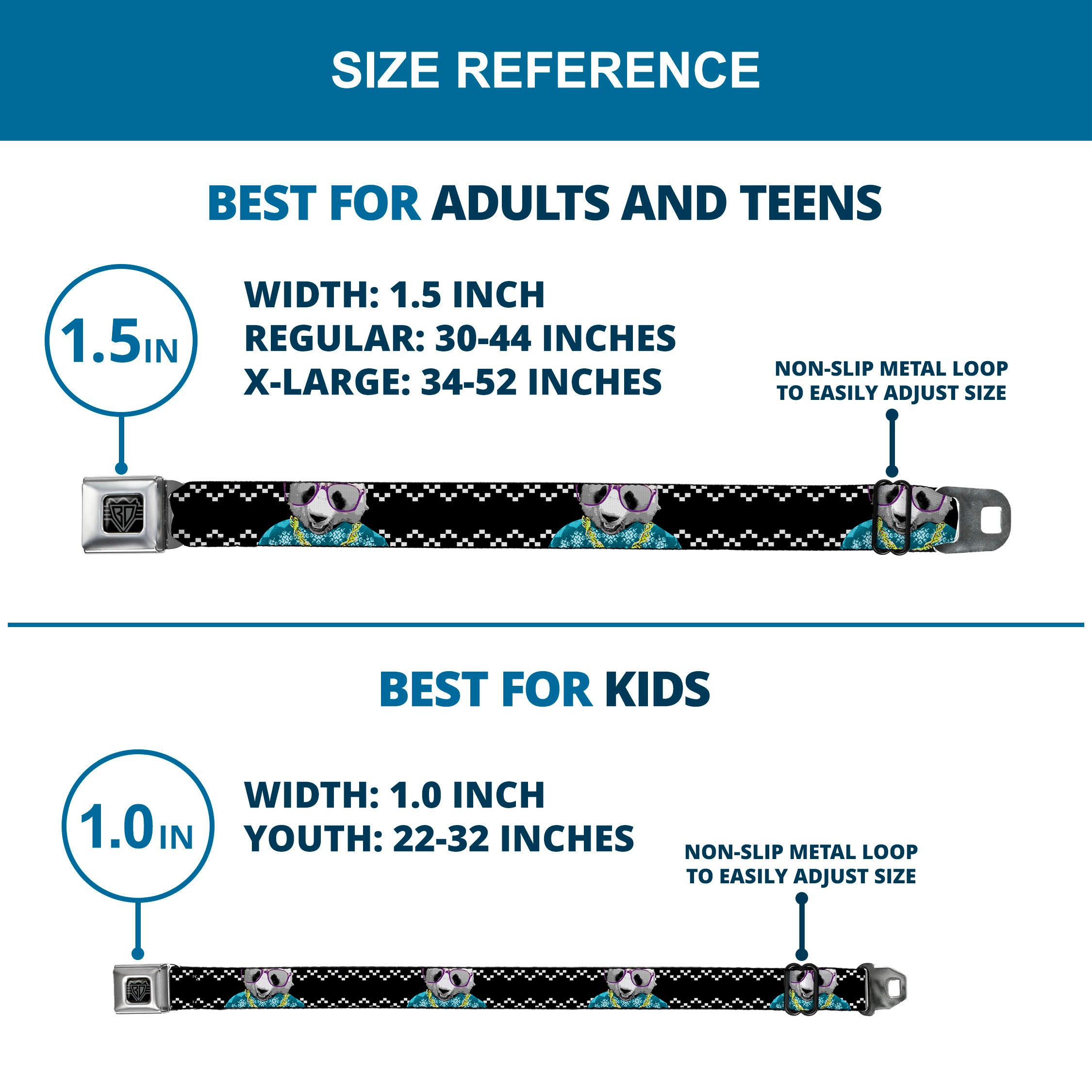 BD Wings Logo CLOSE-UP Full Color Black Silver Seatbelt Belt - Panda Bling Webbing Seatbelt Belts Buckle-Down