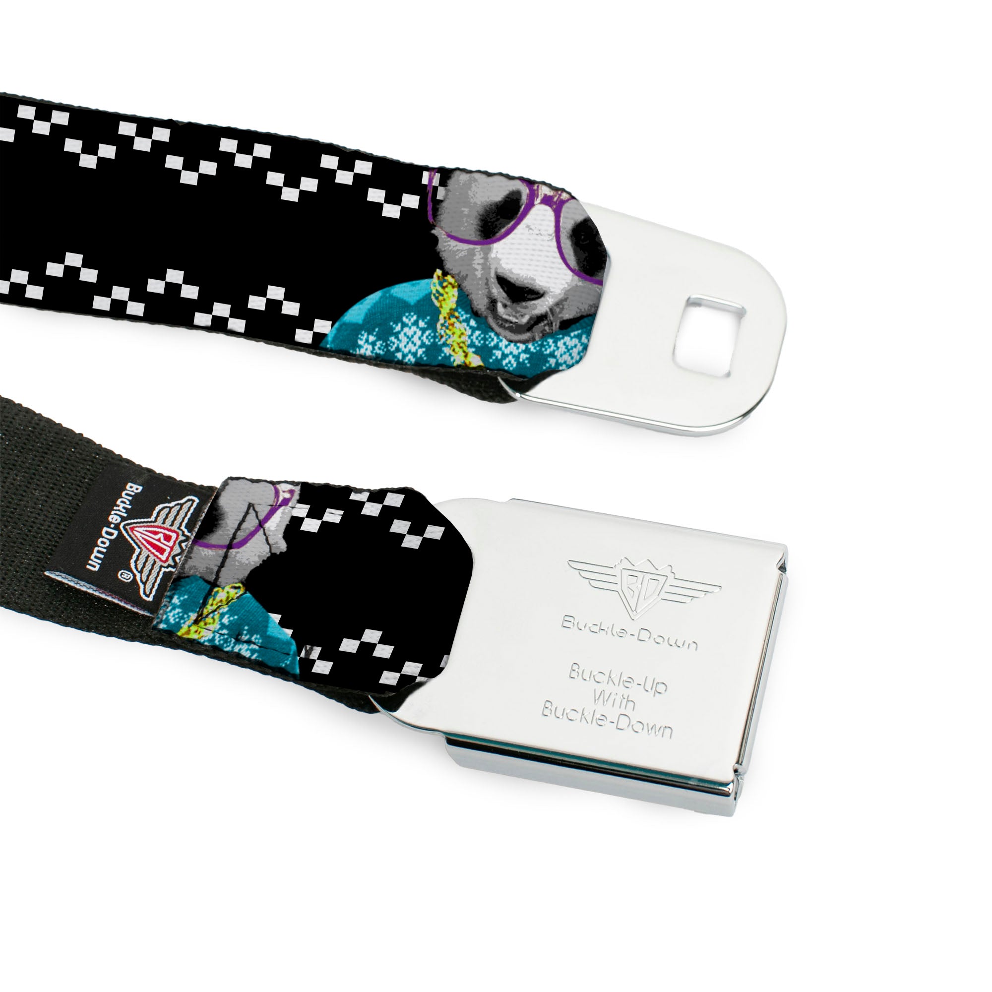 BD Wings Logo CLOSE-UP Full Color Black Silver Seatbelt Belt - Panda Bling Webbing Seatbelt Belts Buckle-Down