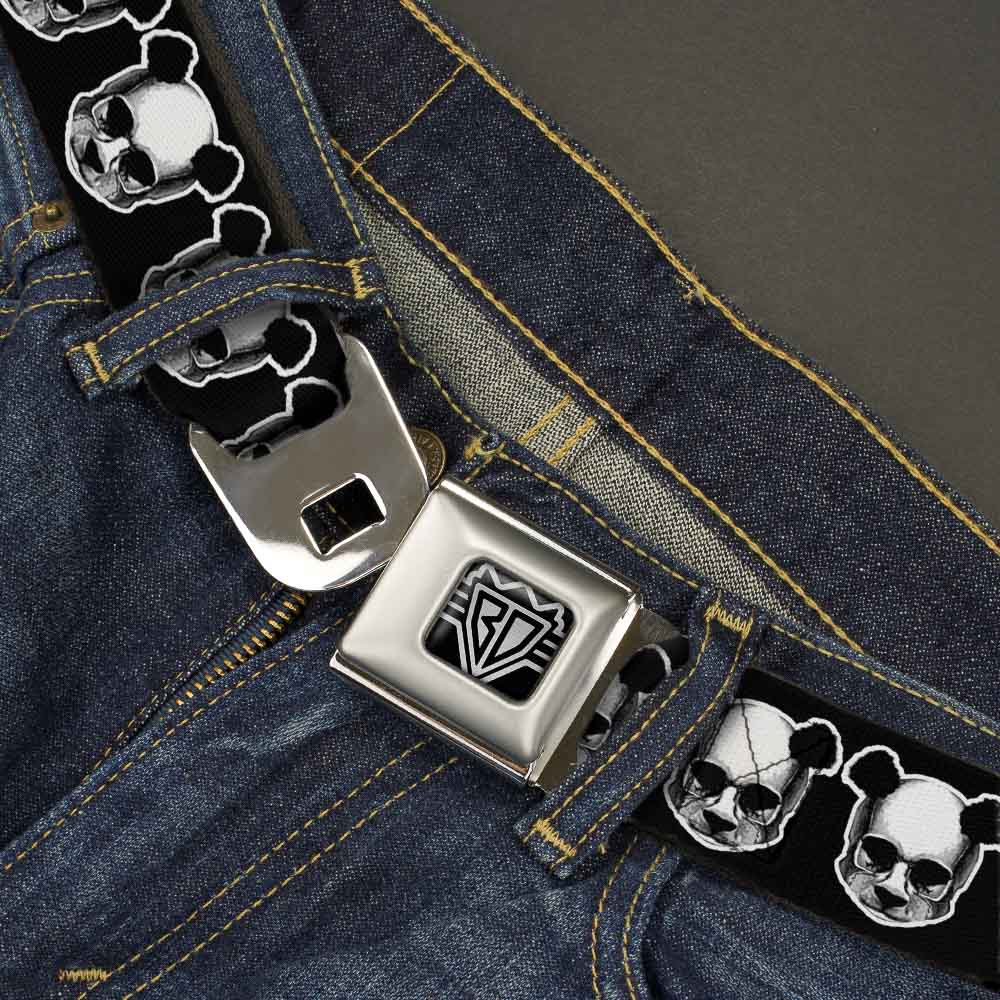 BD Wings Logo CLOSE-UP Full Color Black Silver Seatbelt Belt - Panda Skulls Webbing Seatbelt Belts Buckle-Down