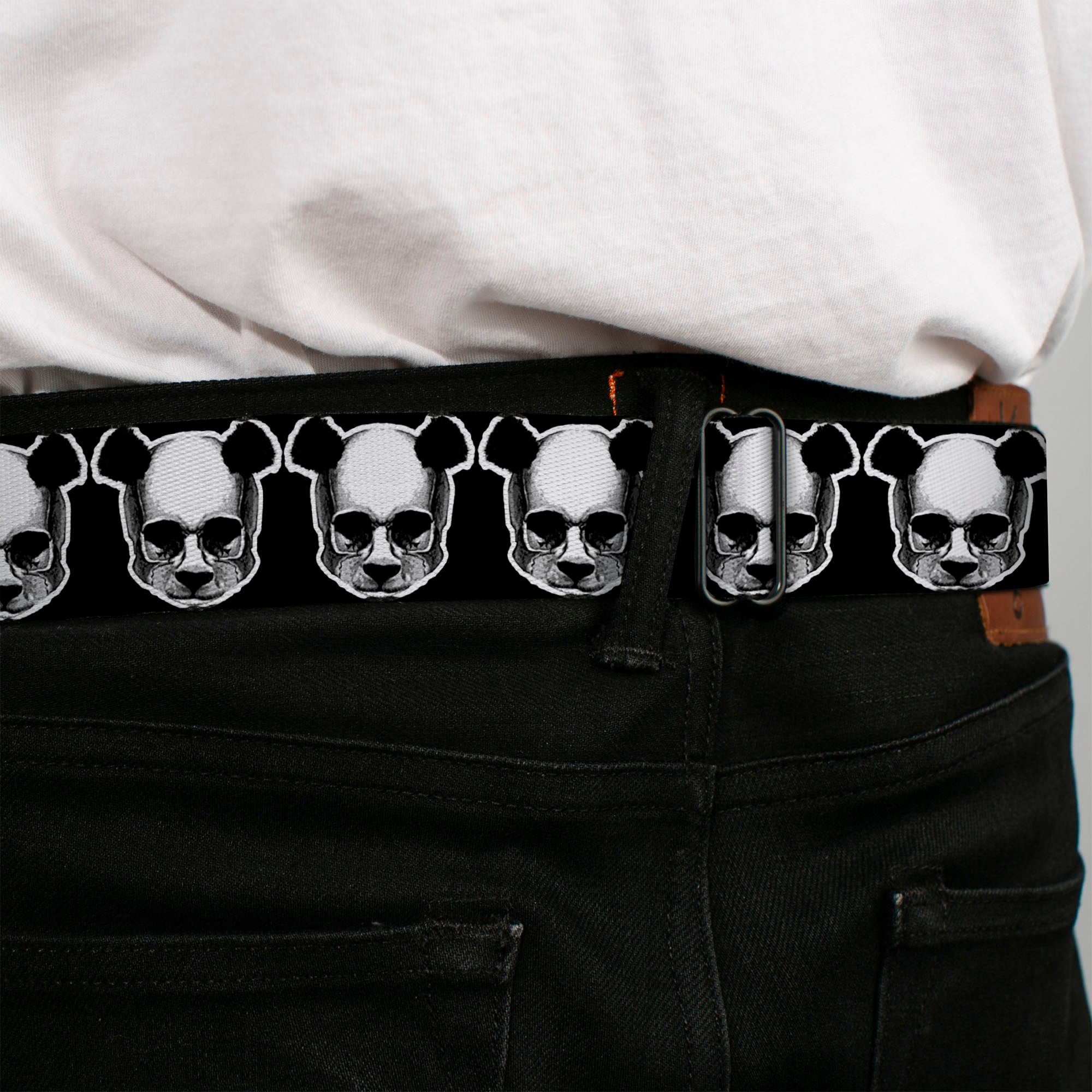 BD Wings Logo CLOSE-UP Full Color Black Silver Seatbelt Belt - Panda Skulls Webbing Seatbelt Belts Buckle-Down