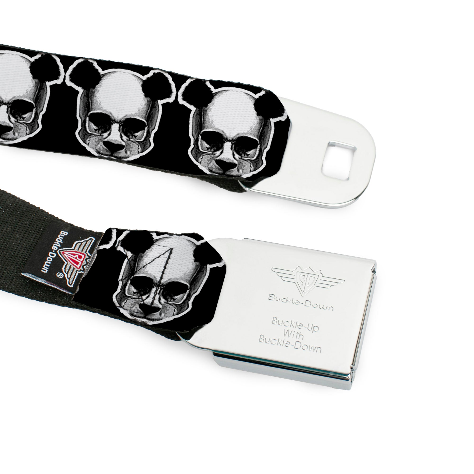 BD Wings Logo CLOSE-UP Full Color Black Silver Seatbelt Belt - Panda Skulls Webbing Seatbelt Belts Buckle-Down
