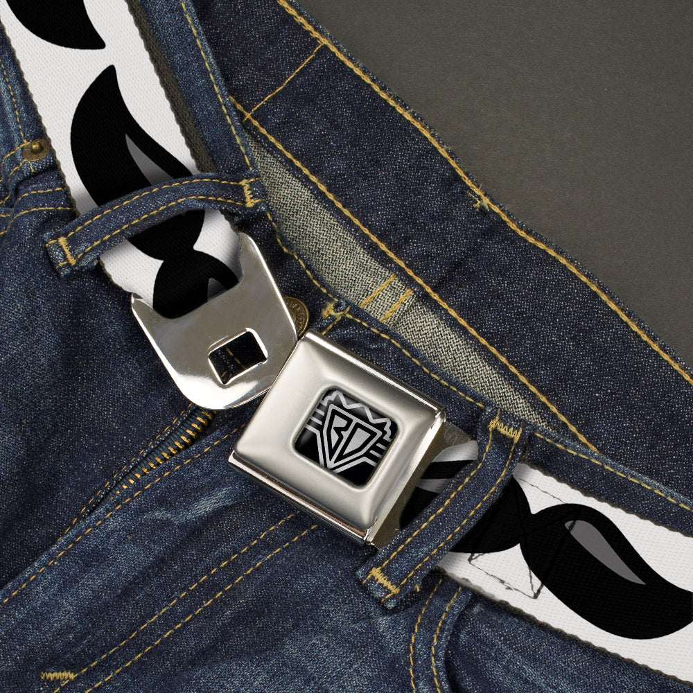 BD Wings Logo CLOSE-UP Full Color Black Silver Seatbelt Belt - Plastic Mustache White/Black Webbing Seatbelt Belts Buckle-Down