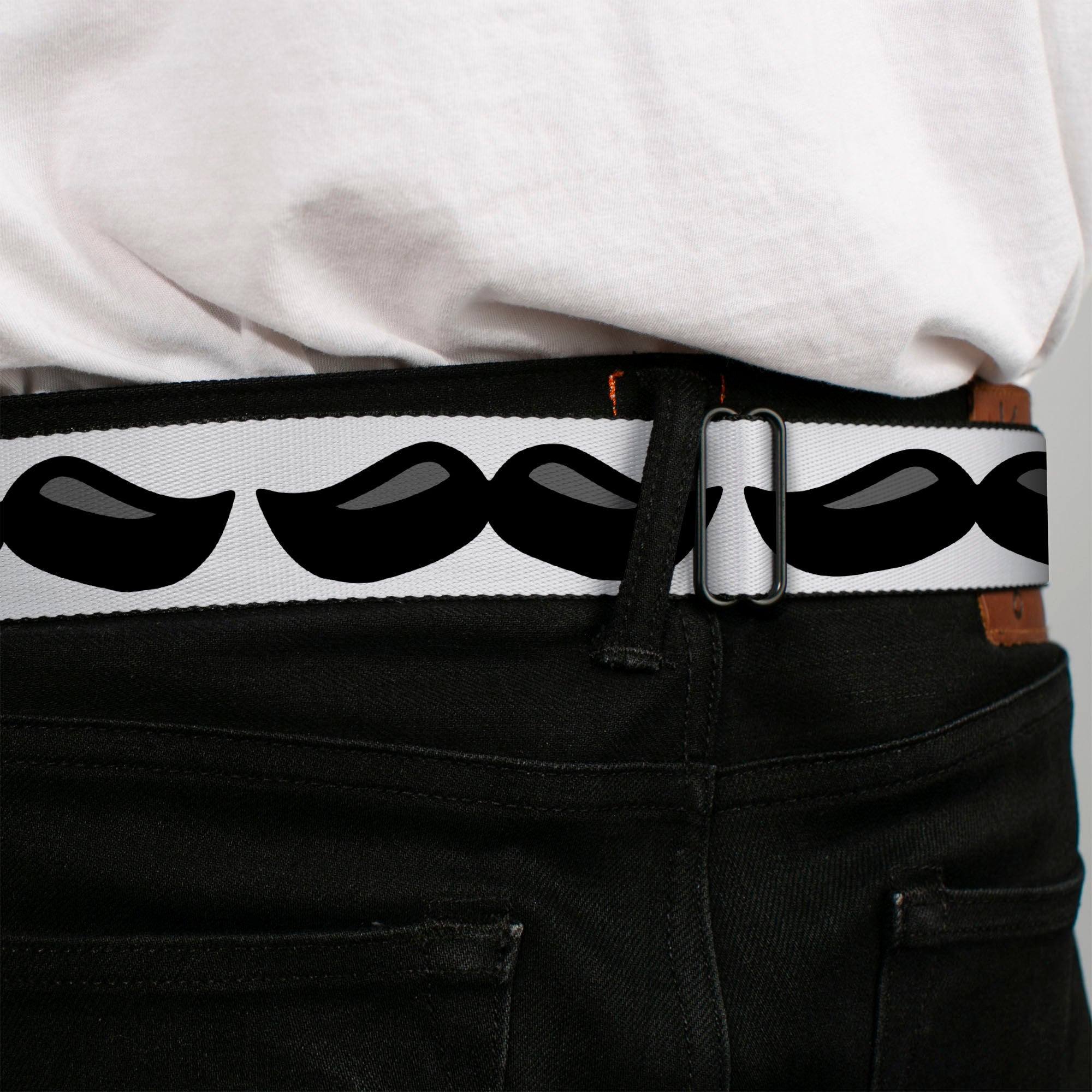 BD Wings Logo CLOSE-UP Full Color Black Silver Seatbelt Belt - Plastic Mustache White/Black Webbing Seatbelt Belts Buckle-Down