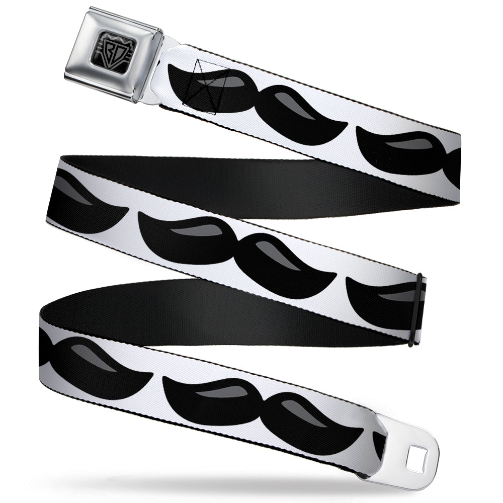BD Wings Logo CLOSE-UP Full Color Black Silver Seatbelt Belt - Plastic Mustache White/Black Webbing Seatbelt Belts Buckle-Down