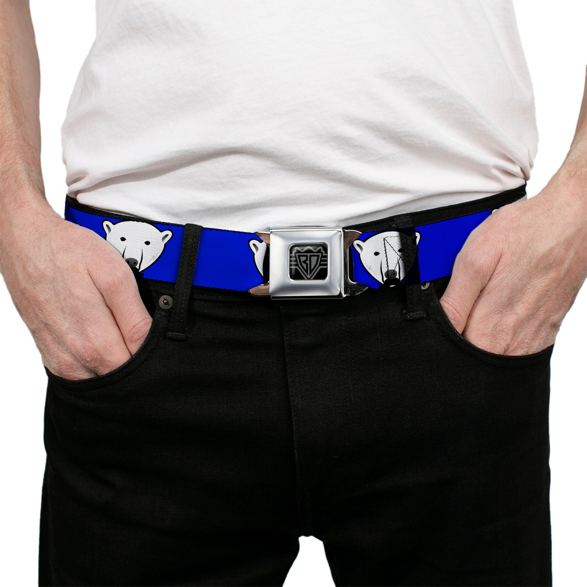 BD Wings Logo CLOSE-UP Full Color Black Silver Seatbelt Belt - Polar Bear w/Mustache Royal Webbing Seatbelt Belts Buckle-Down