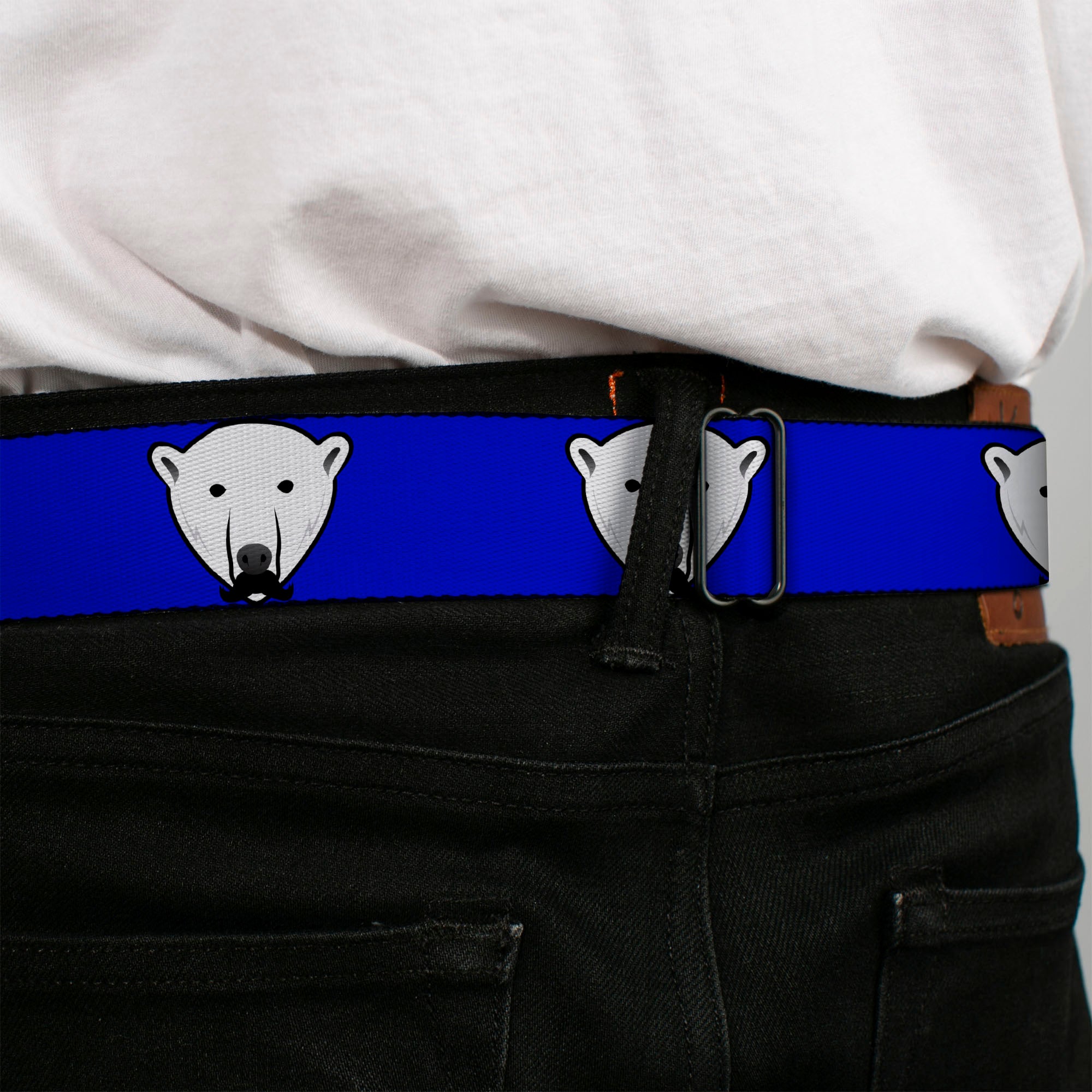 BD Wings Logo CLOSE-UP Full Color Black Silver Seatbelt Belt - Polar Bear w/Mustache Royal Webbing Seatbelt Belts Buckle-Down