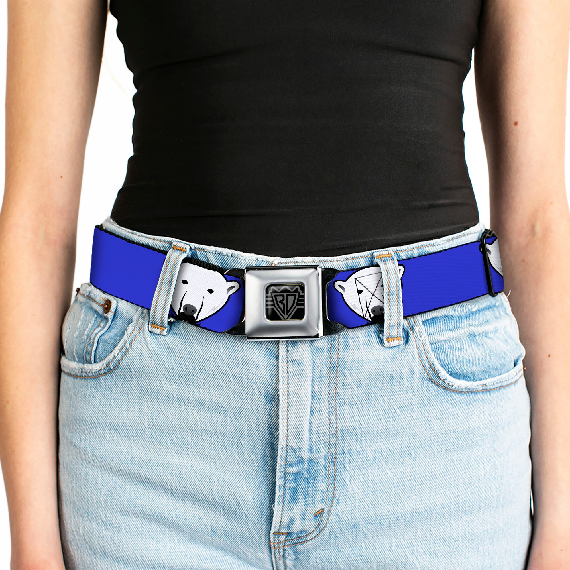 BD Wings Logo CLOSE-UP Full Color Black Silver Seatbelt Belt - Polar Bear w/Mustache Royal Webbing Seatbelt Belts Buckle-Down