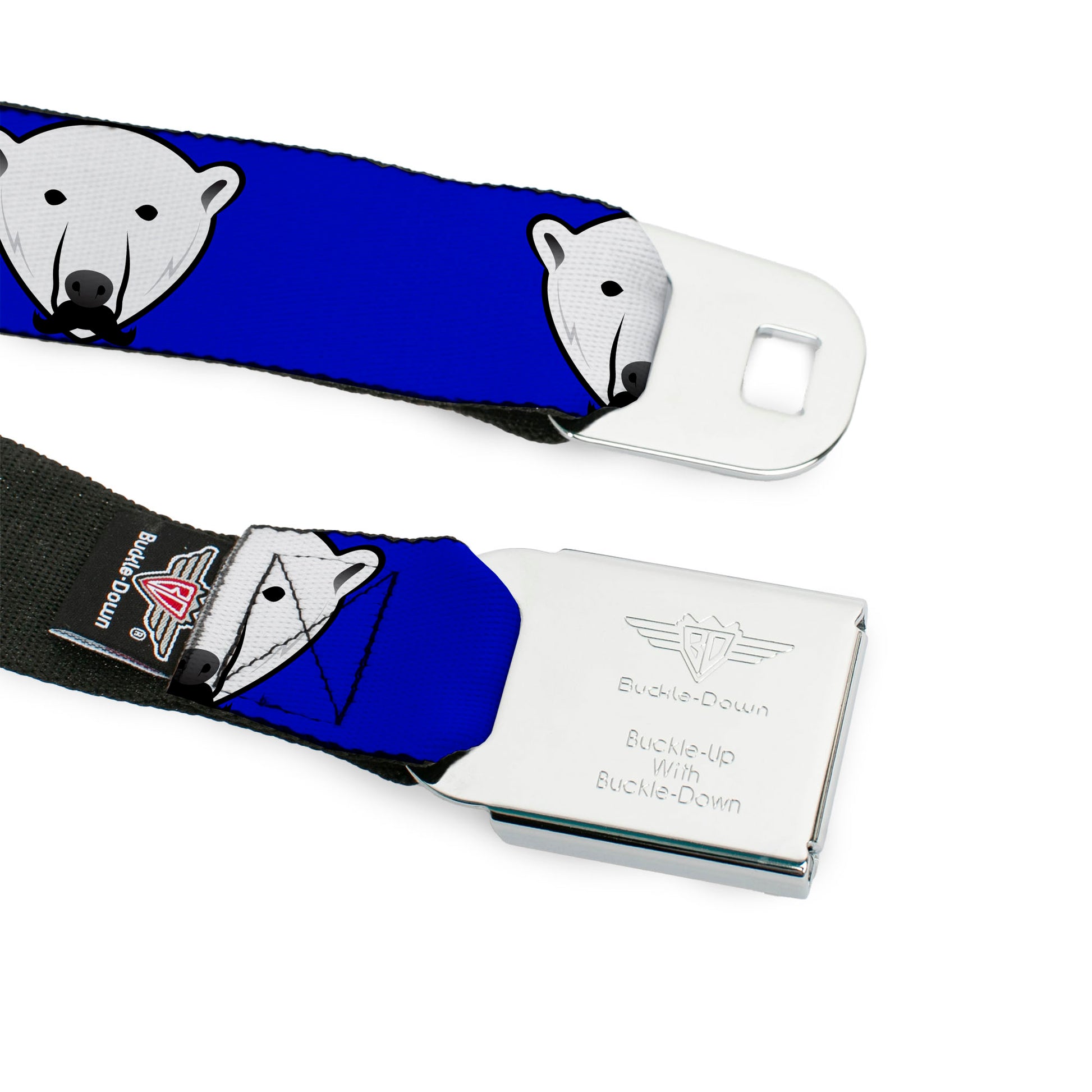 BD Wings Logo CLOSE-UP Full Color Black Silver Seatbelt Belt - Polar Bear w/Mustache Royal Webbing Seatbelt Belts Buckle-Down