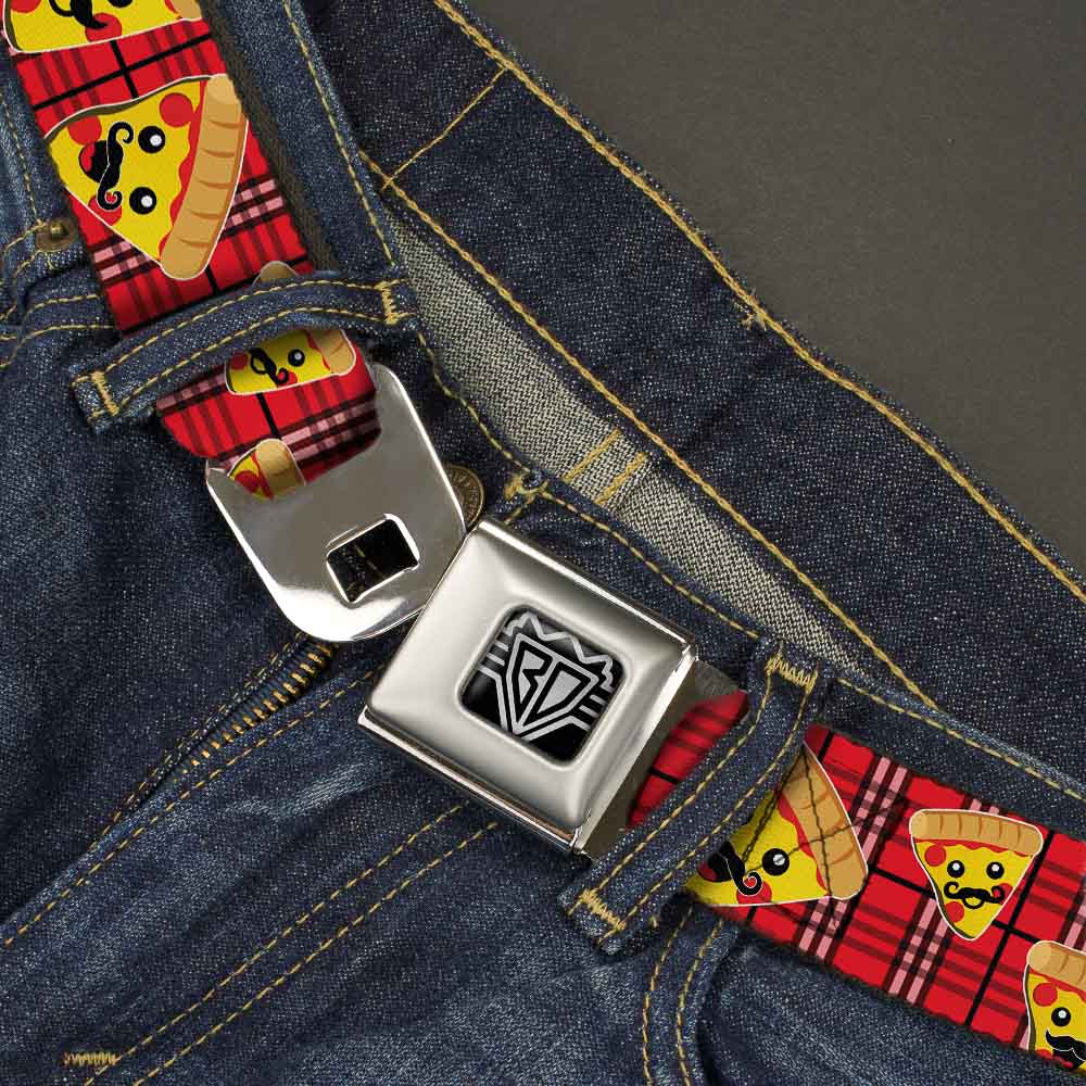 BD Wings Logo CLOSE-UP Full Color Black Silver Seatbelt Belt - Pizza Man Plaid Red Webbing Seatbelt Belts Buckle-Down