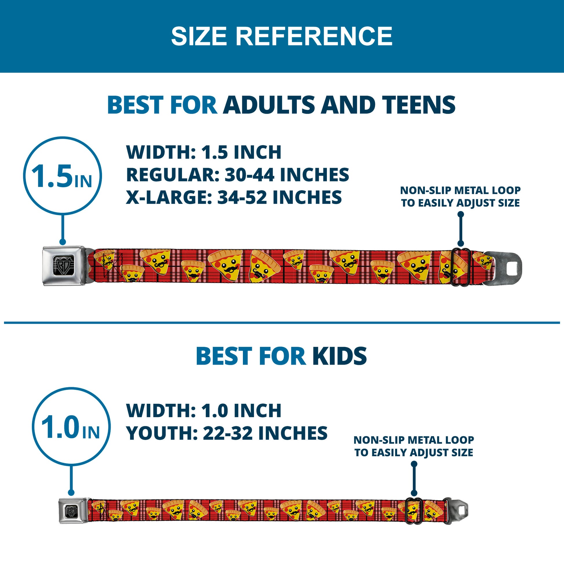 BD Wings Logo CLOSE-UP Full Color Black Silver Seatbelt Belt - Pizza Man Plaid Red Webbing Seatbelt Belts Buckle-Down