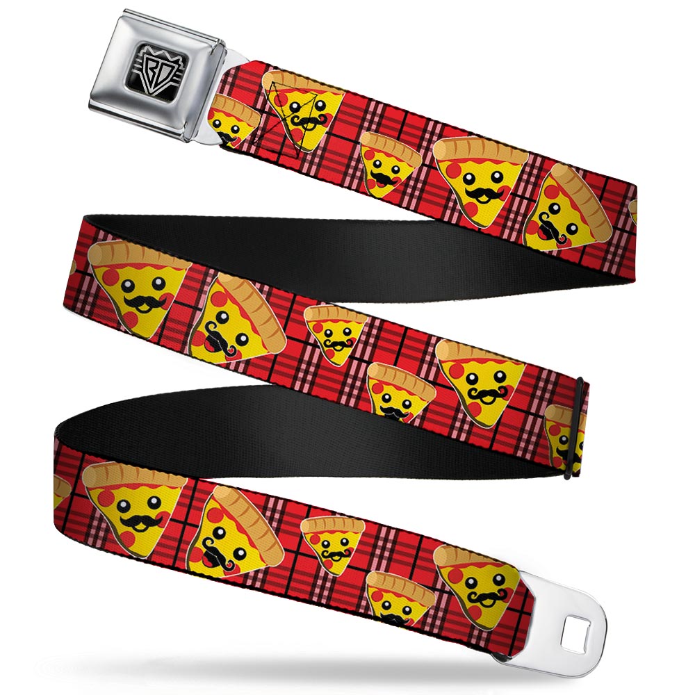 BD Wings Logo CLOSE-UP Full Color Black Silver Seatbelt Belt - Pizza Man Plaid Red Webbing Seatbelt Belts Buckle-Down