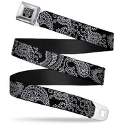 BD Wings Logo CLOSE-UP Full Color Black Silver Seatbelt Belt - Paisley2 Black/White Webbing Seatbelt Belts Buckle-Down