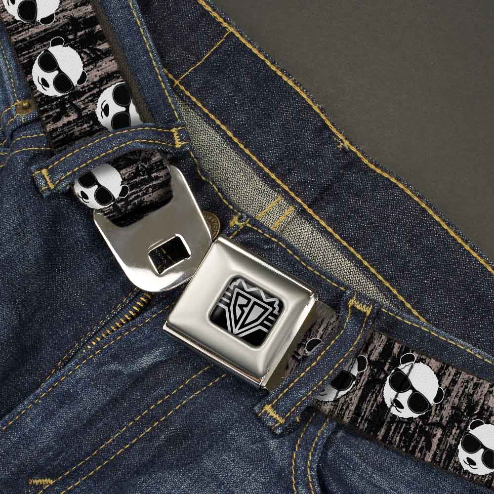 BD Wings Logo CLOSE-UP Full Color Black Silver Seatbelt Belt - Panda w/Sunglasses & Palm Trees Webbing Seatbelt Belts Buckle-Down