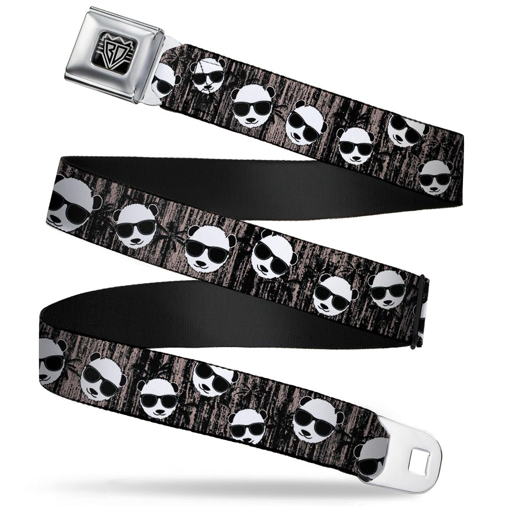 BD Wings Logo CLOSE-UP Full Color Black Silver Seatbelt Belt - Panda w/Sunglasses & Palm Trees Webbing Seatbelt Belts Buckle-Down