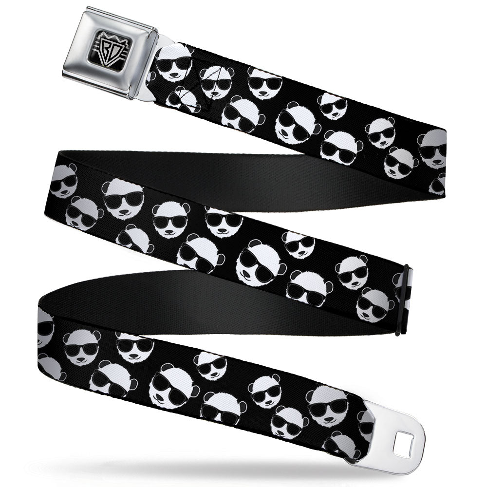 BD Wings Logo CLOSE-UP Full Color Black Silver Seatbelt Belt - Multi Panda w/Sunglasses Black/White Webbing Seatbelt Belts Buckle-Down