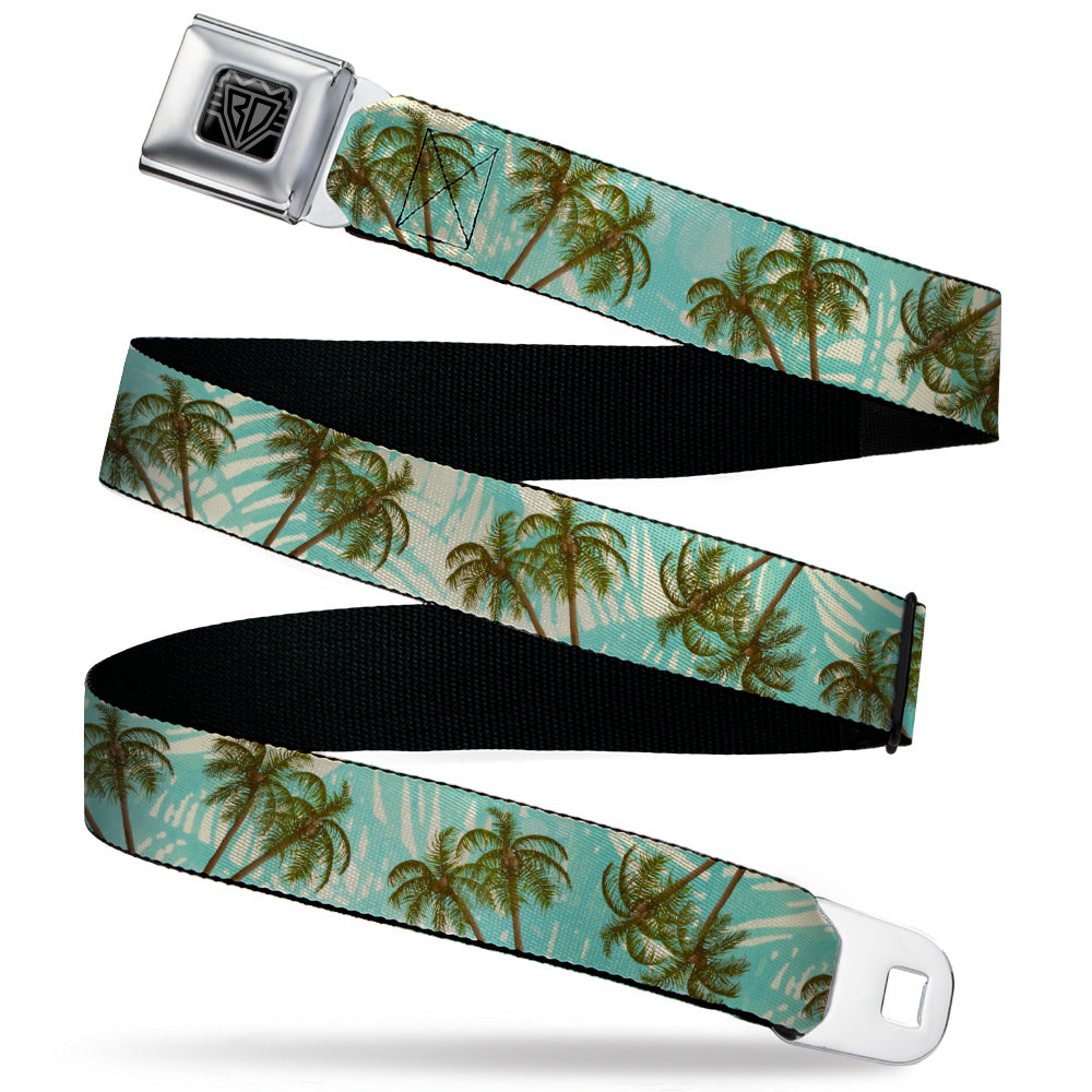 BD Wings Logo CLOSE-UP Black/Silver Seatbelt Belt - Palm Trees Swaying Tan/Teal Webbing Seatbelt Belts Buckle-Down