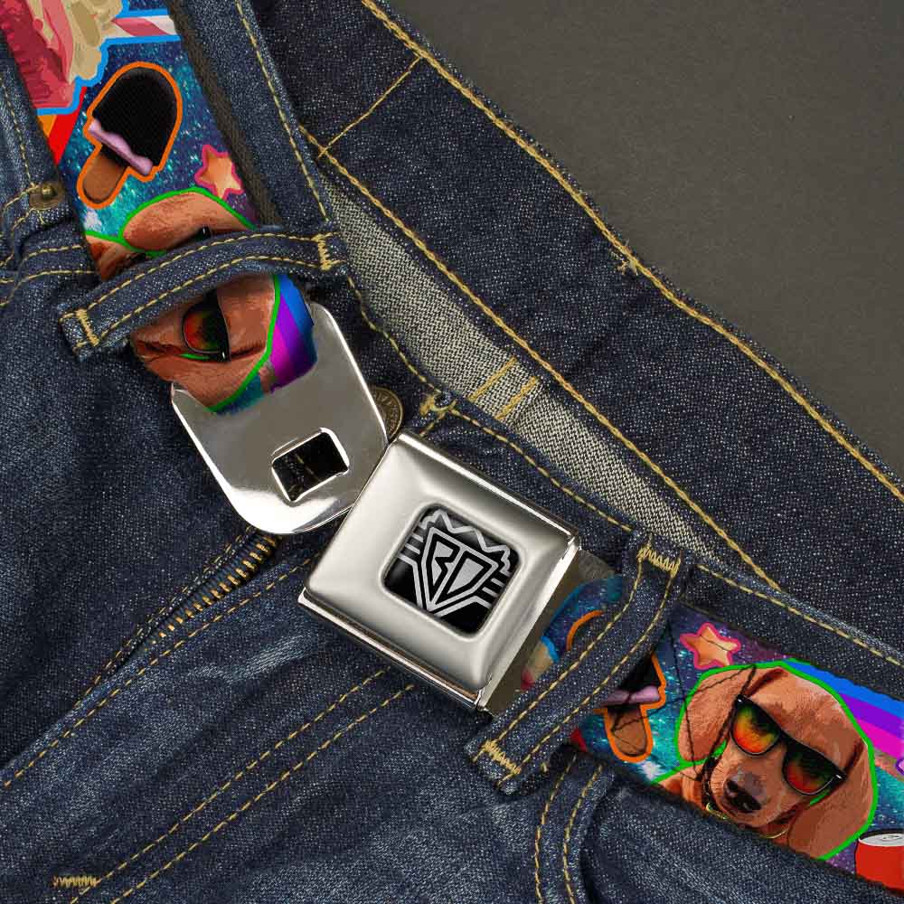 BD Wings Logo CLOSE-UP Full Color Black Silver Seatbelt Belt - Pets & Snacks Rainbow Collage Webbing Seatbelt Belts Buckle-Down