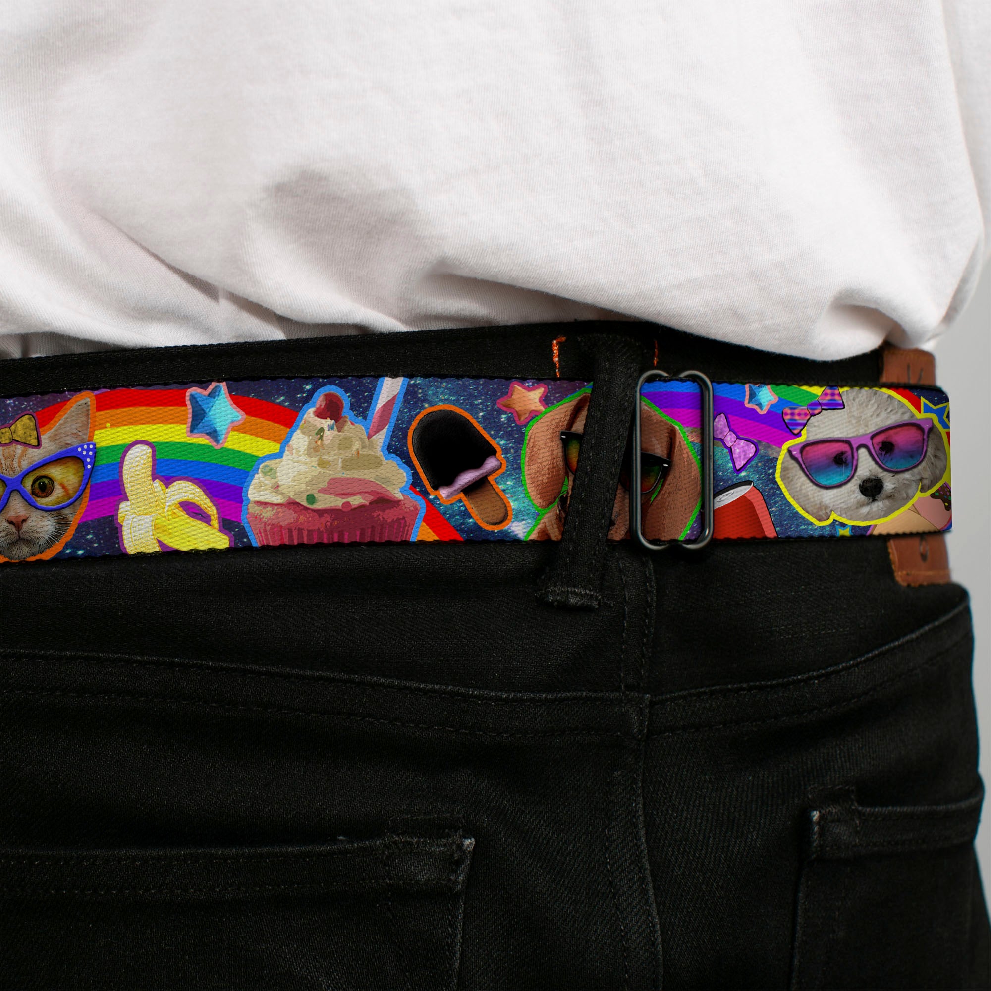 BD Wings Logo CLOSE-UP Full Color Black Silver Seatbelt Belt - Pets & Snacks Rainbow Collage Webbing Seatbelt Belts Buckle-Down