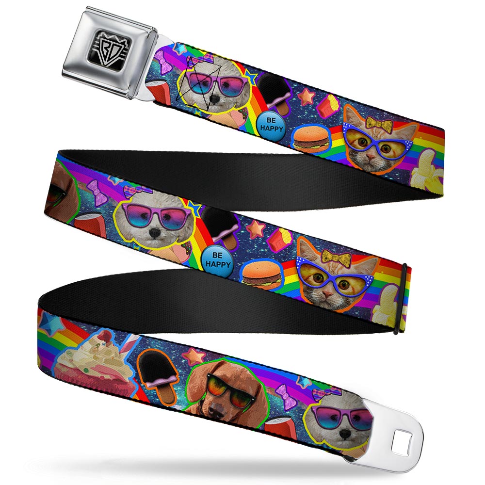 BD Wings Logo CLOSE-UP Full Color Black Silver Seatbelt Belt - Pets & Snacks Rainbow Collage Webbing Seatbelt Belts Buckle-Down