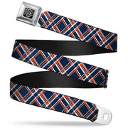 BD Wings Logo CLOSE-UP Full Color Black Silver Seatbelt Belt - Plaid X3 Navy/Orange/White Webbing Seatbelt Belts Buckle-Down