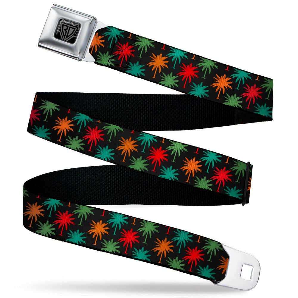 BD Wings Logo CLOSE-UP Black/Silver Seatbelt Belt - Palm Trees Black/Multi Color Webbing Seatbelt Belts Buckle-Down