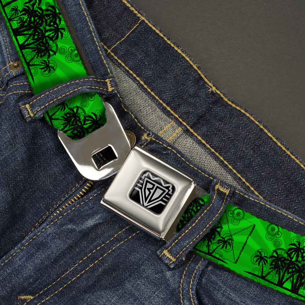 BD Wings Logo CLOSE-UP Full Color Black Silver Seatbelt Belt - Palm Trees Greens/Black Webbing Seatbelt Belts Buckle-Down