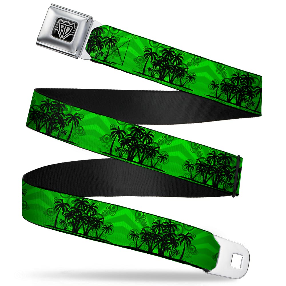 BD Wings Logo CLOSE-UP Full Color Black Silver Seatbelt Belt - Palm Trees Greens/Black Webbing Seatbelt Belts Buckle-Down