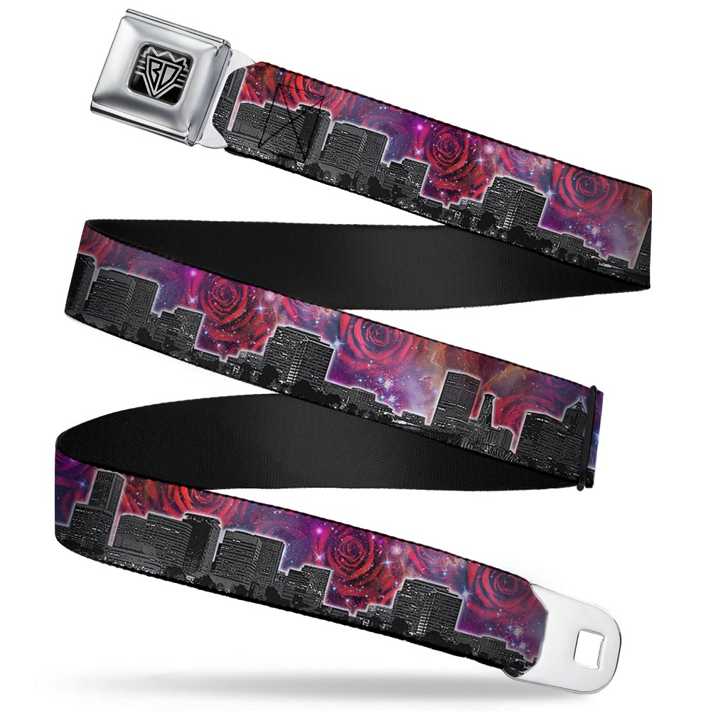 BD Wings Logo CLOSE-UP Full Color Black Silver Seatbelt Belt - Portland Vivid Skyline Cosmic Roses Webbing Seatbelt Belts Buckle-Down