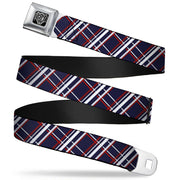 BD Wings Logo CLOSE-UP Full Color Black Silver Seatbelt Belt - Plaid X Blue/White/Red Webbing Seatbelt Belts Buckle-Down