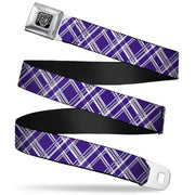 BD Wings Logo CLOSE-UP Full Color Black Silver Seatbelt Belt - Plaid X3 Purple/Gray/White Webbing Seatbelt Belts Buckle-Down