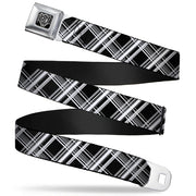 BD Wings Logo CLOSE-UP Full Color Black Silver Seatbelt Belt - Plaid X2 Black/Grays/White Webbing Seatbelt Belts Buckle-Down