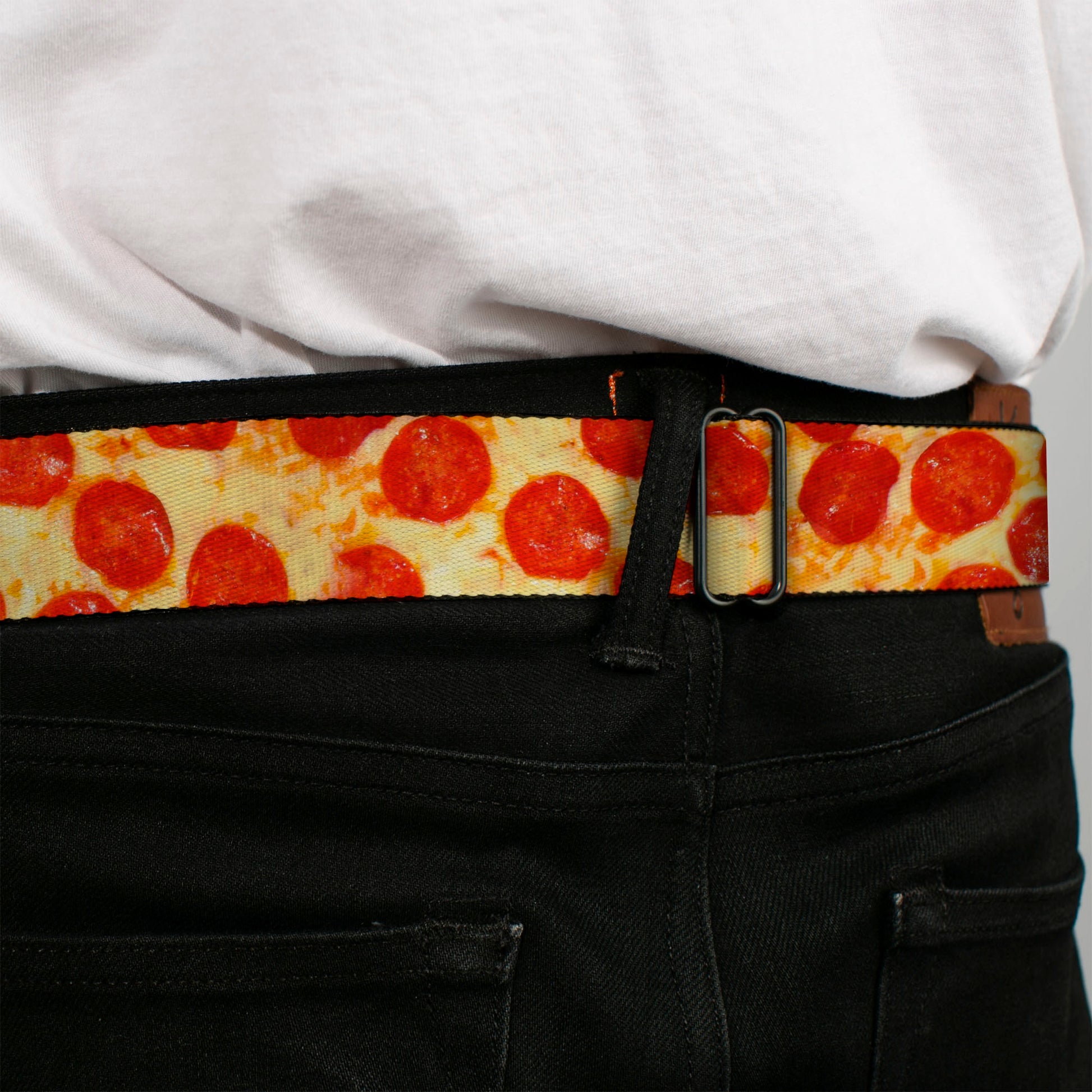 BD Wings Logo CLOSE-UP Full Color Black Silver Seatbelt Belt - Pepperoni Pizza Vivid Webbing Seatbelt Belts Buckle-Down