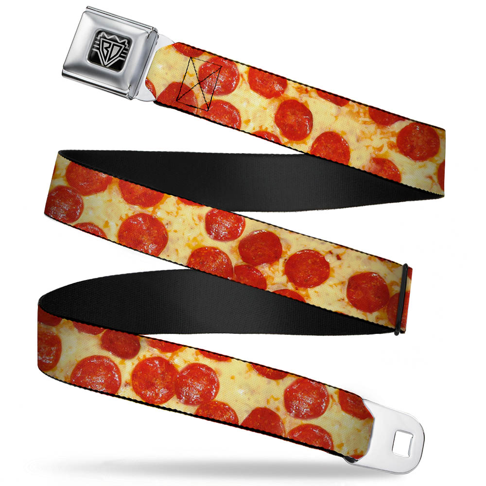 BD Wings Logo CLOSE-UP Full Color Black Silver Seatbelt Belt - Pepperoni Pizza Vivid Webbing Seatbelt Belts Buckle-Down