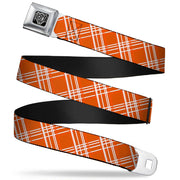 BD Wings Logo CLOSE-UP Full Color Black Silver Seatbelt Belt - Plaid X4 Oranges/White Webbing Seatbelt Belts Buckle-Down