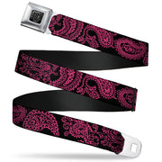 BD Wings Logo CLOSE-UP Full Color Black Silver Seatbelt Belt - Paisley Black/Neon Pink Webbing Seatbelt Belts Buckle-Down