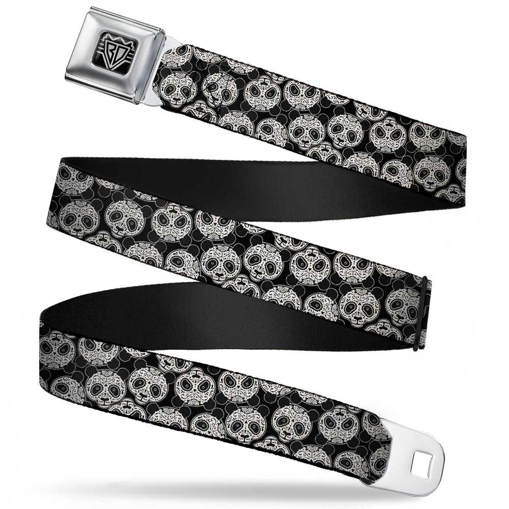 BD Wings Logo CLOSE-UP Full Color Black Silver Seatbelt Belt - Panda Bear Sugar Skull Scattered Black/Cream Webbing Seatbelt Belts Buckle-Down