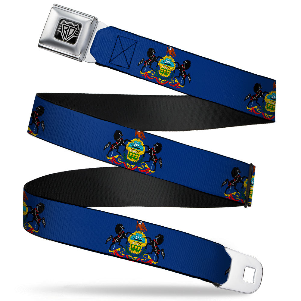 BD Wings Logo CLOSE-UP Full Color Black Silver Seatbelt Belt - Pennsylvania Flag Webbing Seatbelt Belts Buckle-Down