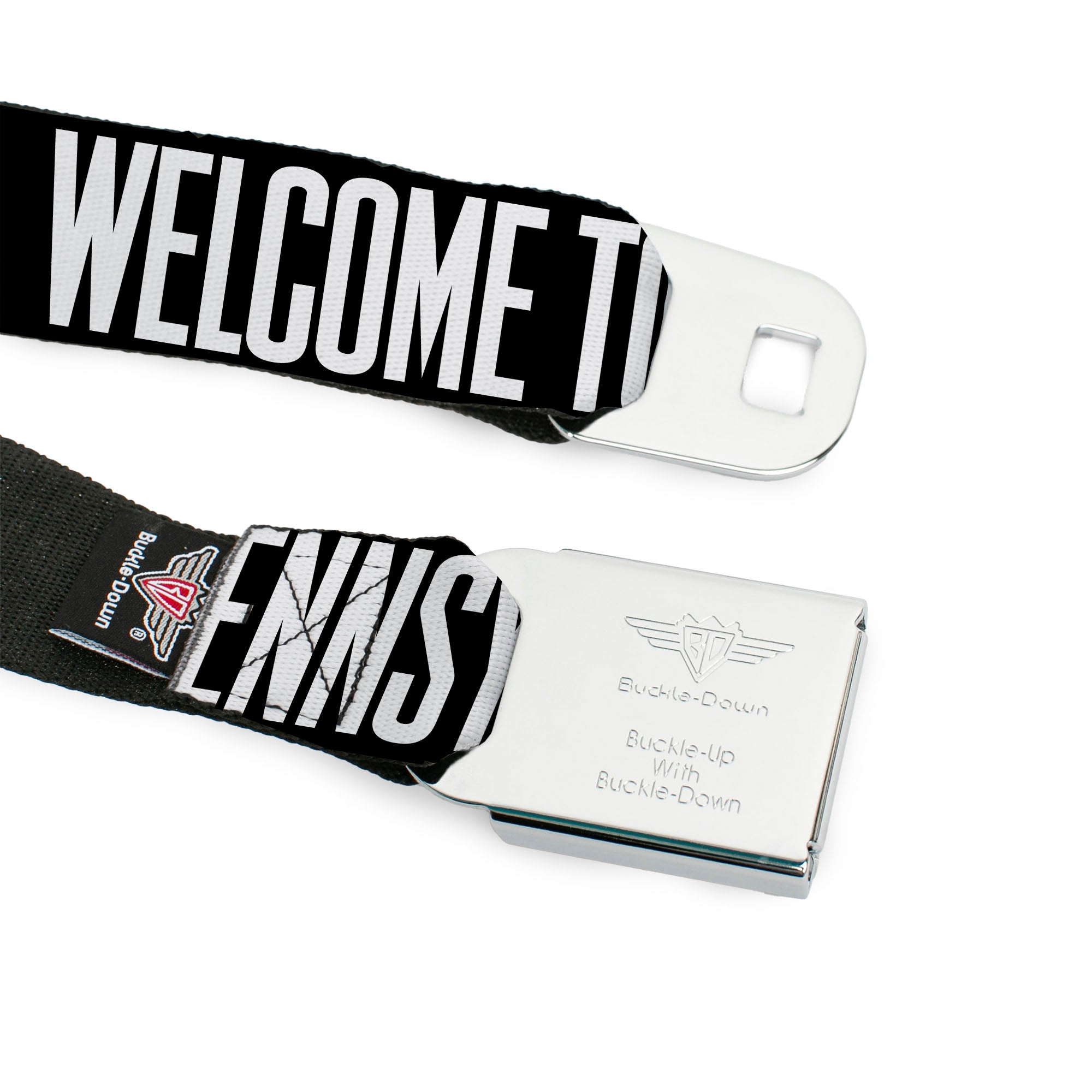 BD Wings Logo CLOSE-UP Full Color Black Silver Seatbelt Belt - Pennsylvania Flag Silhouette WELCOME TO PENNSYLVANIA Webbing Seatbelt Belts Buckle-Down