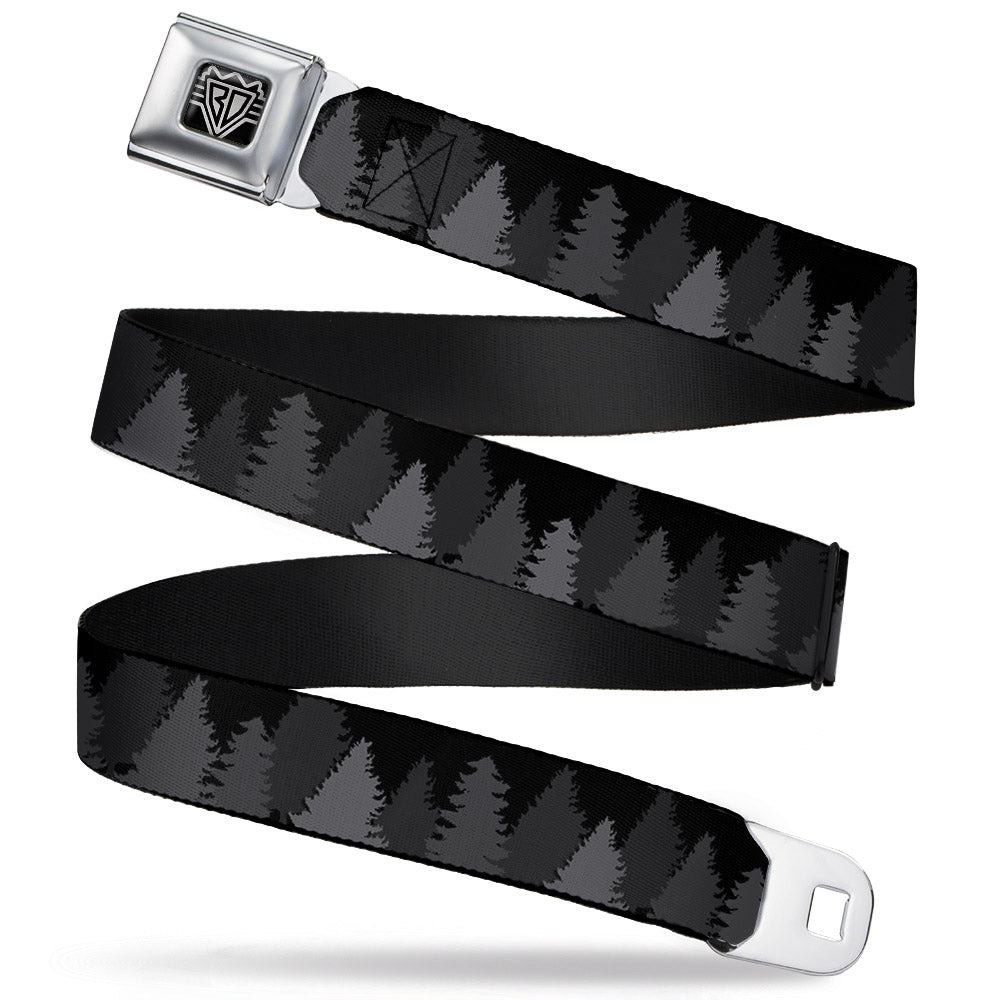 BD Wings Logo CLOSE-UP Full Color Black Silver Seatbelt Belt - Pine Tree Silhouettes Black/Grays Webbing Seatbelt Belts Buckle-Down