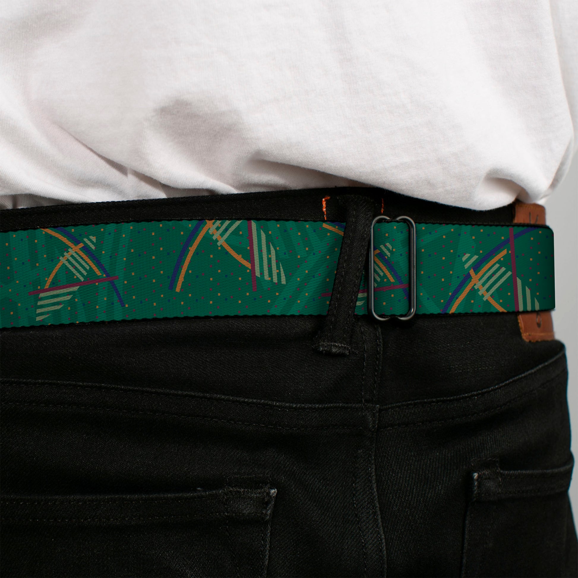 BD Wings Logo CLOSE-UP Full Color Black Silver Seatbelt Belt - PDX Airport Carpet New Webbing Seatbelt Belts Buckle-Down