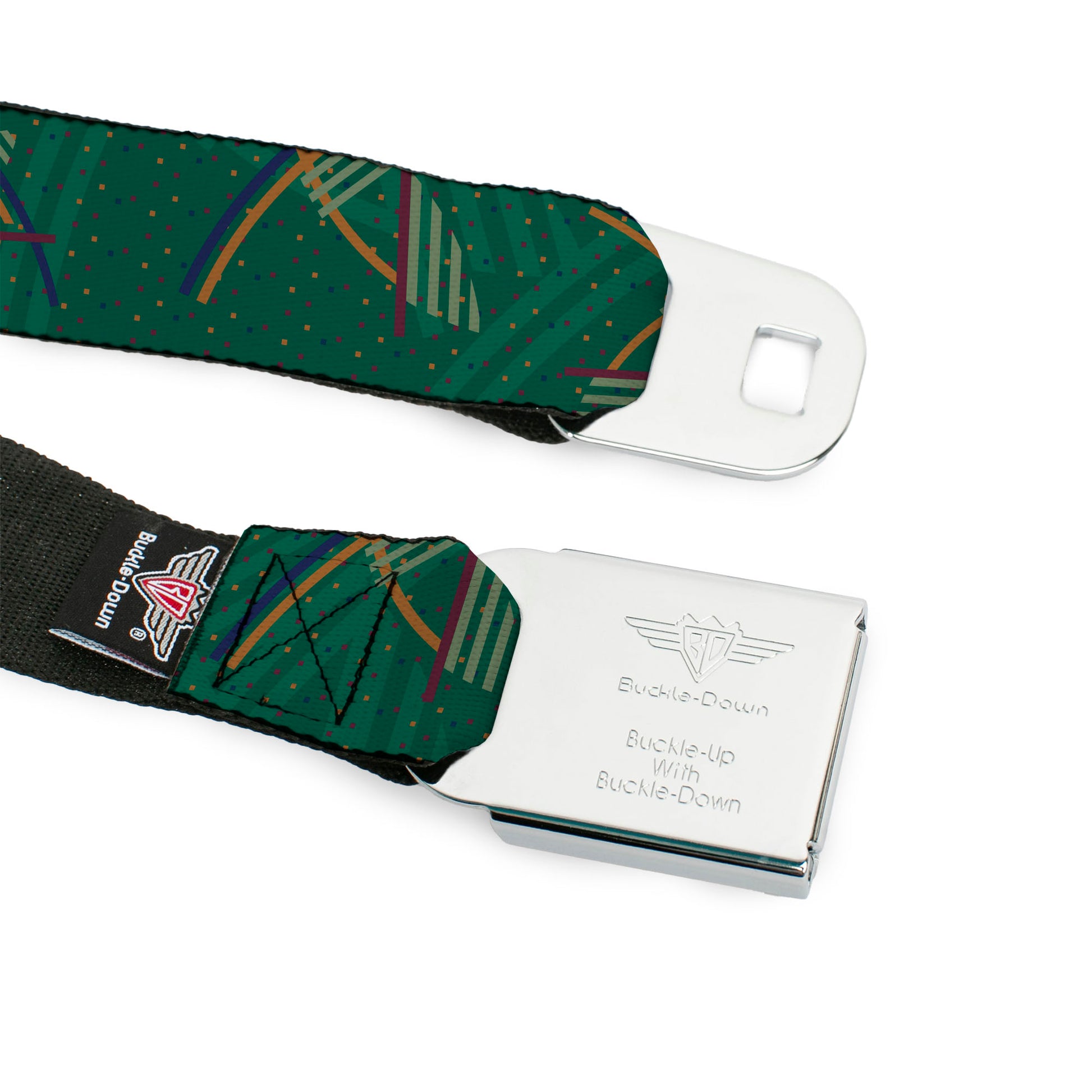 BD Wings Logo CLOSE-UP Full Color Black Silver Seatbelt Belt - PDX Airport Carpet New Webbing Seatbelt Belts Buckle-Down