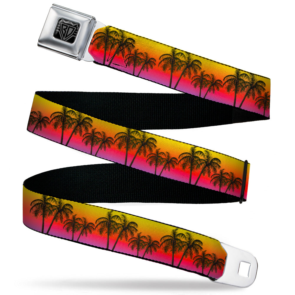 BD Wings Logo CLOSE-UP Black/Silver Seatbelt Belt - Palm Trees Sunset Fade/Black Webbing Seatbelt Belts Buckle-Down