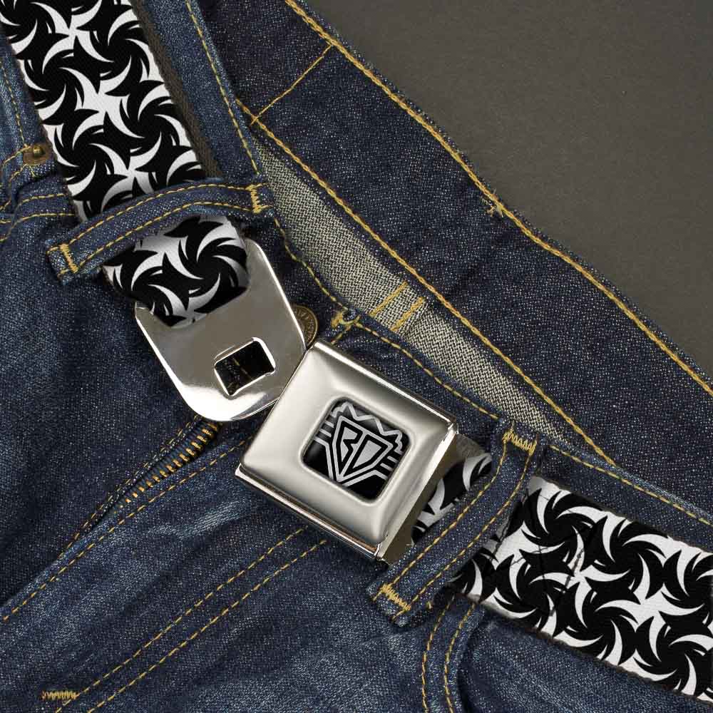 BD Wings Logo CLOSE-UP Full Color Black Silver Seatbelt Belt - Pinwheel Plumes White/Black Webbing Seatbelt Belts Buckle-Down