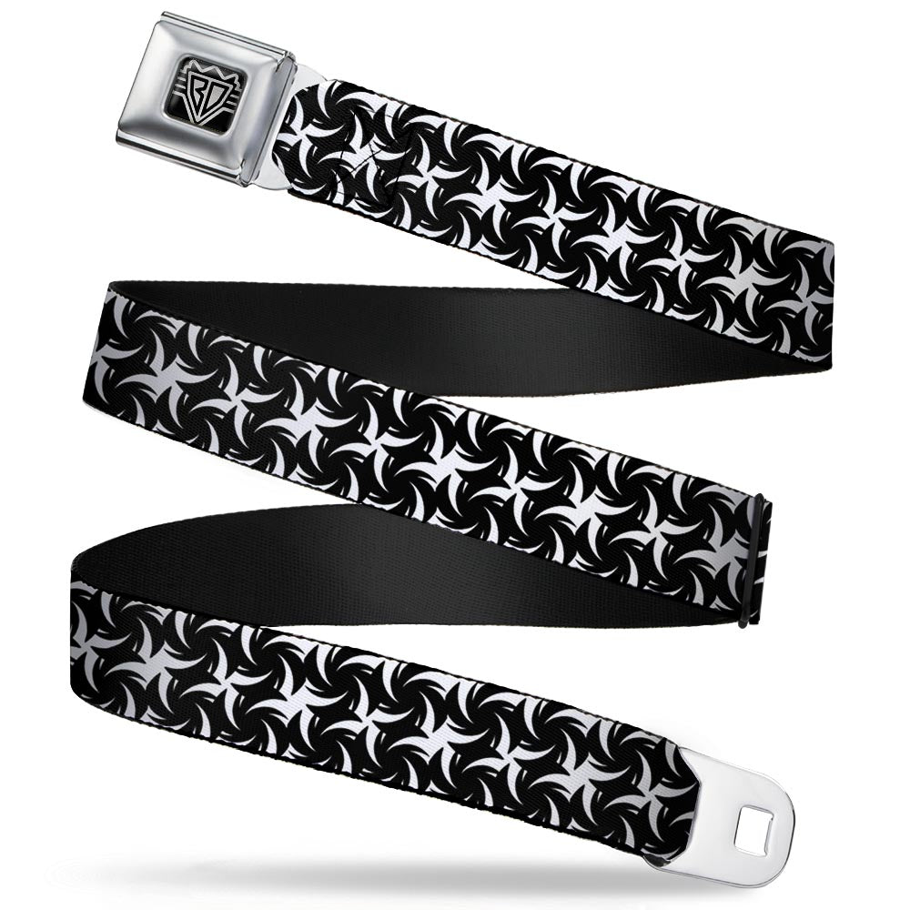 BD Wings Logo CLOSE-UP Full Color Black Silver Seatbelt Belt - Pinwheel Plumes White/Black Webbing Seatbelt Belts Buckle-Down