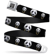 BD Wings Logo CLOSE-UP Full Color Black Silver Seatbelt Belt - Panda w/Gold Chain Black Webbing Seatbelt Belts Buckle-Down