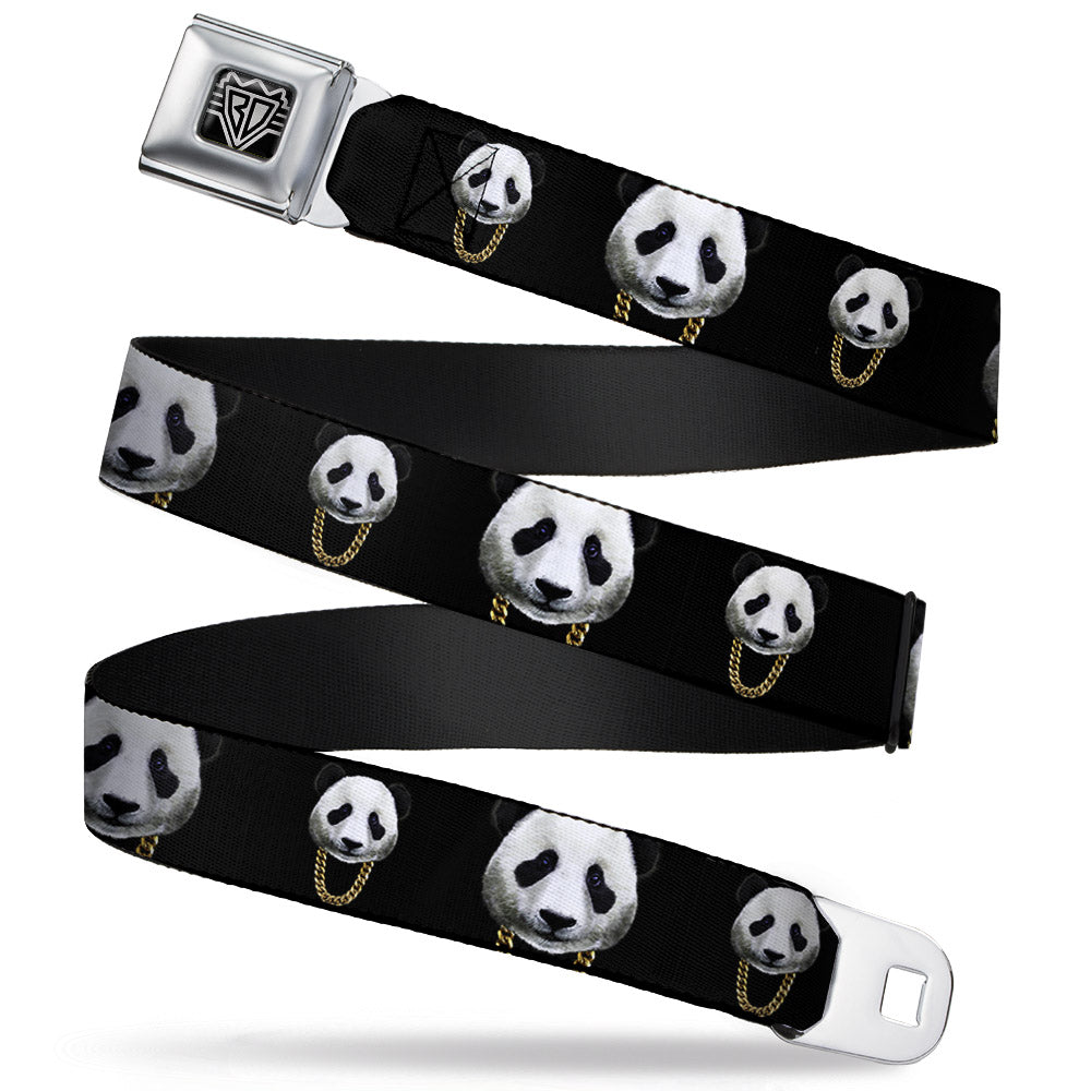 BD Wings Logo CLOSE-UP Full Color Black Silver Seatbelt Belt - Panda w/Gold Chain Black Webbing Seatbelt Belts Buckle-Down